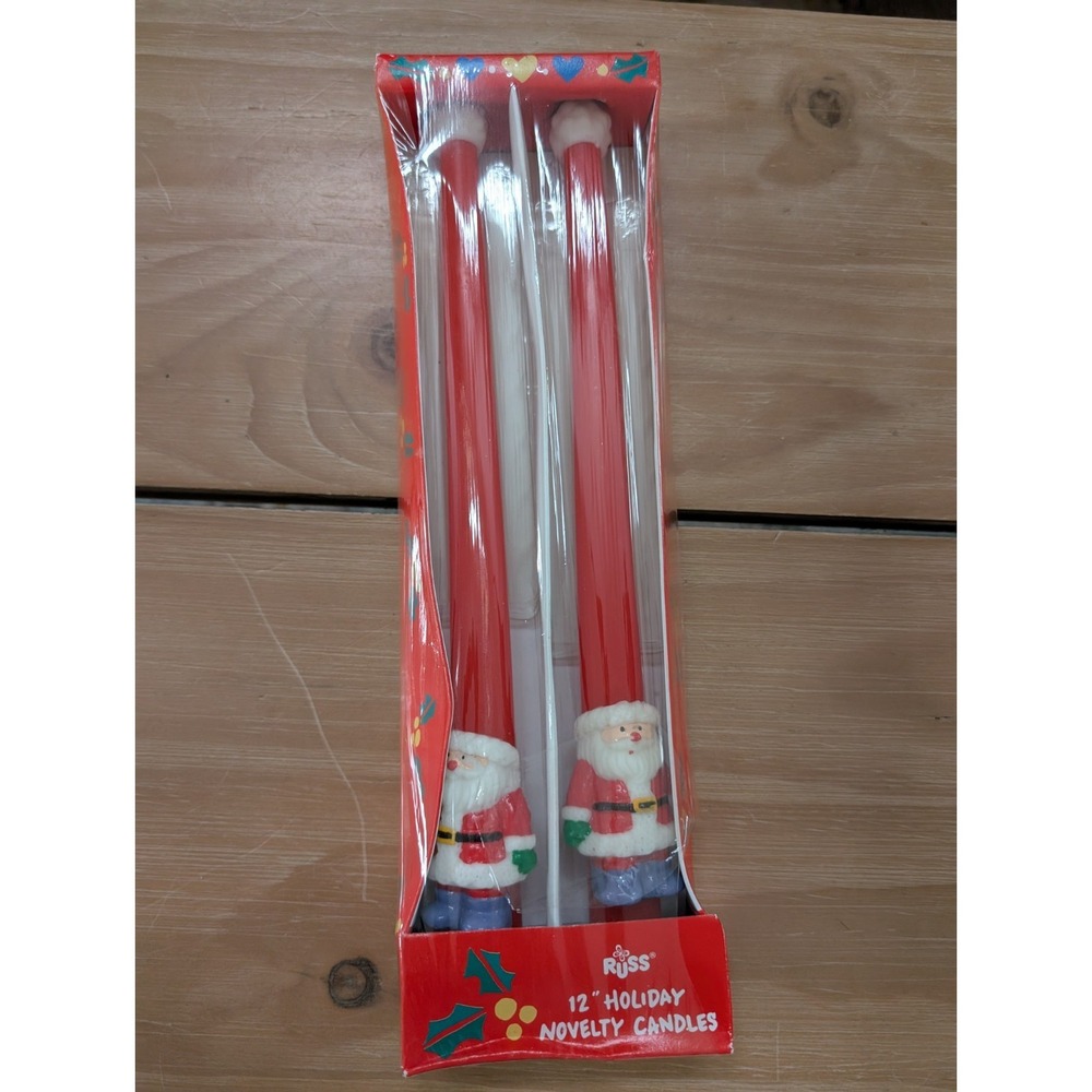 Vintage Russ Santa Claus Candles 12" Tapers Original Box Unused